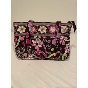 Vera Bradley Womens Purple Punch Purse Shoulder Tote Bag Brown Floral Quilted